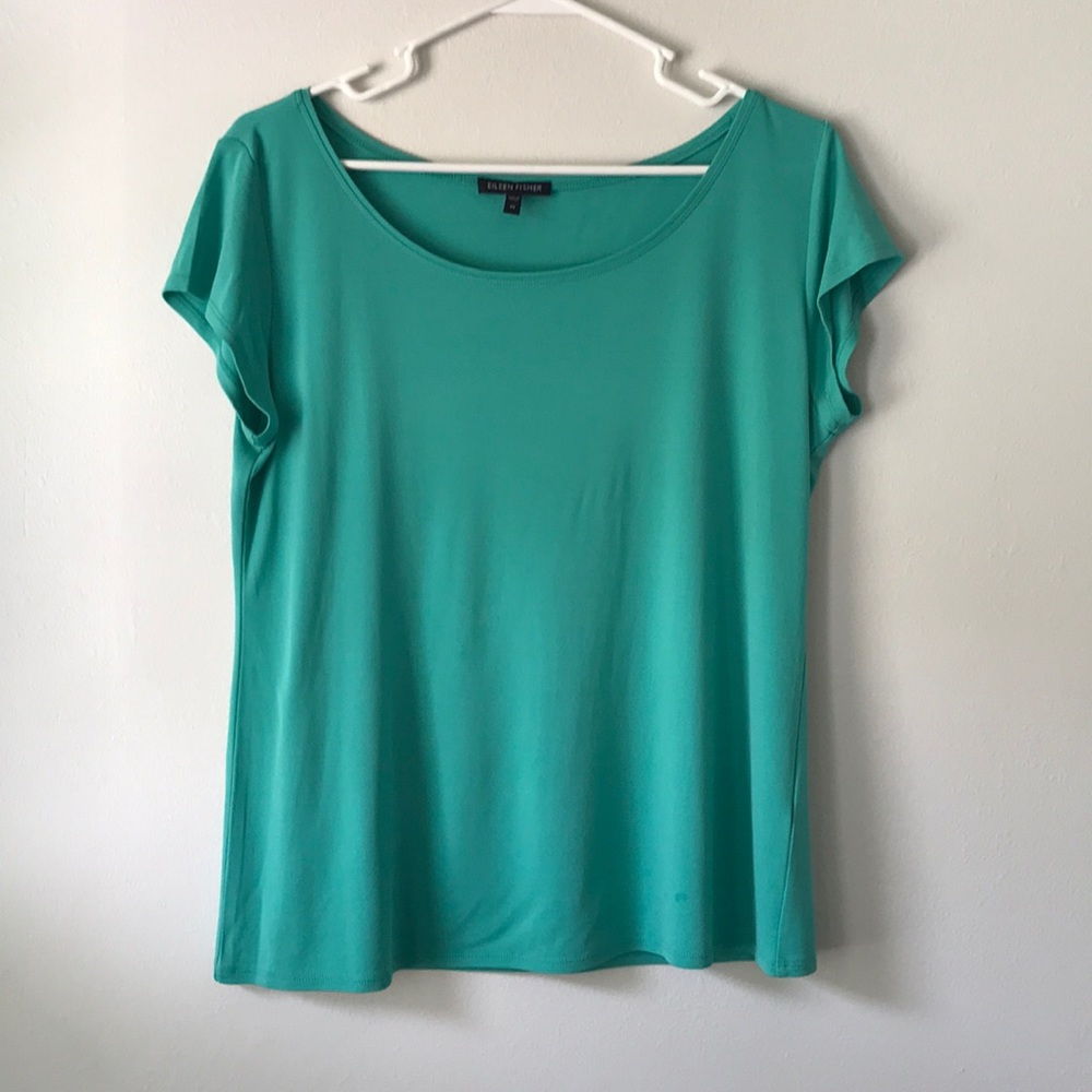 Size Med Teal Eileen Fisher Silk Short Sleeve Top